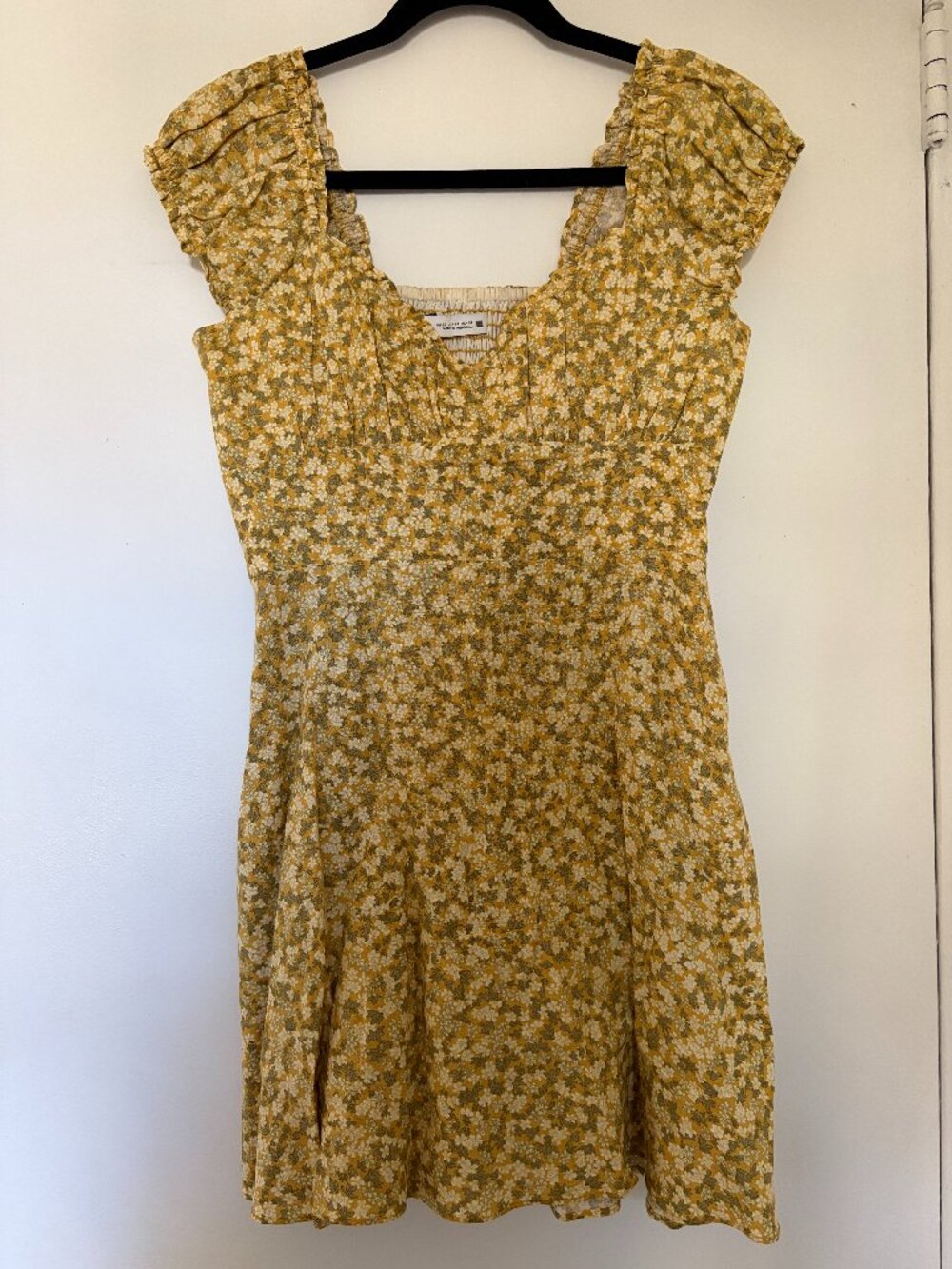 ZARA Yellow Floral Puff Cap Sleeve Mini Dress Size XS